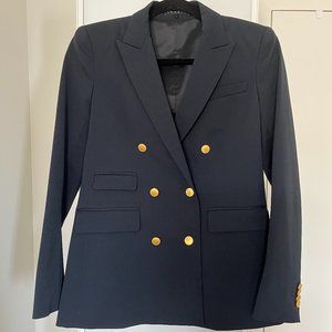 Theory Navy Wool Blend Double-Breasted Blazer